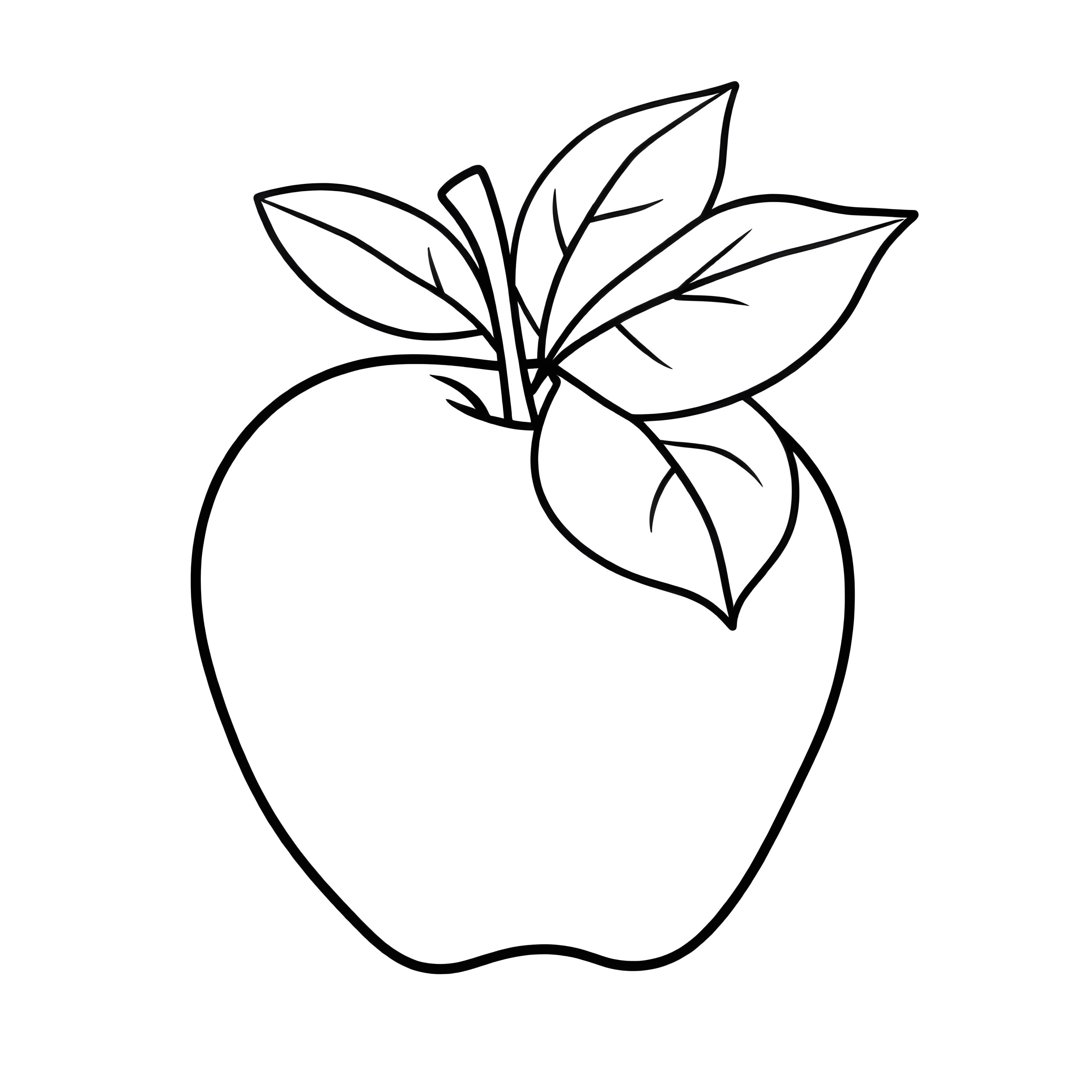 Apple with Leaf and Worm Coloring Page