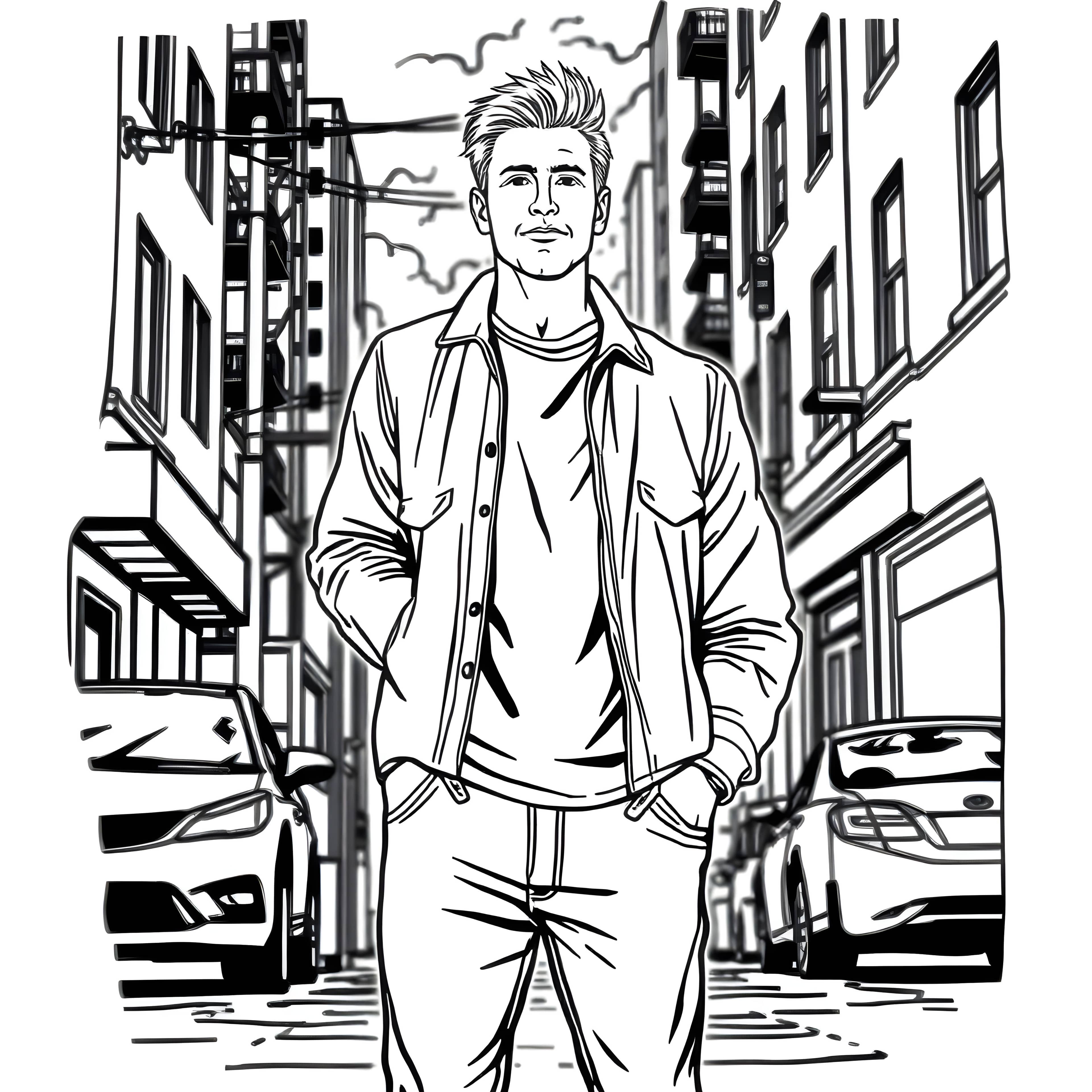 City Stroll: Casual Man with Urban Details