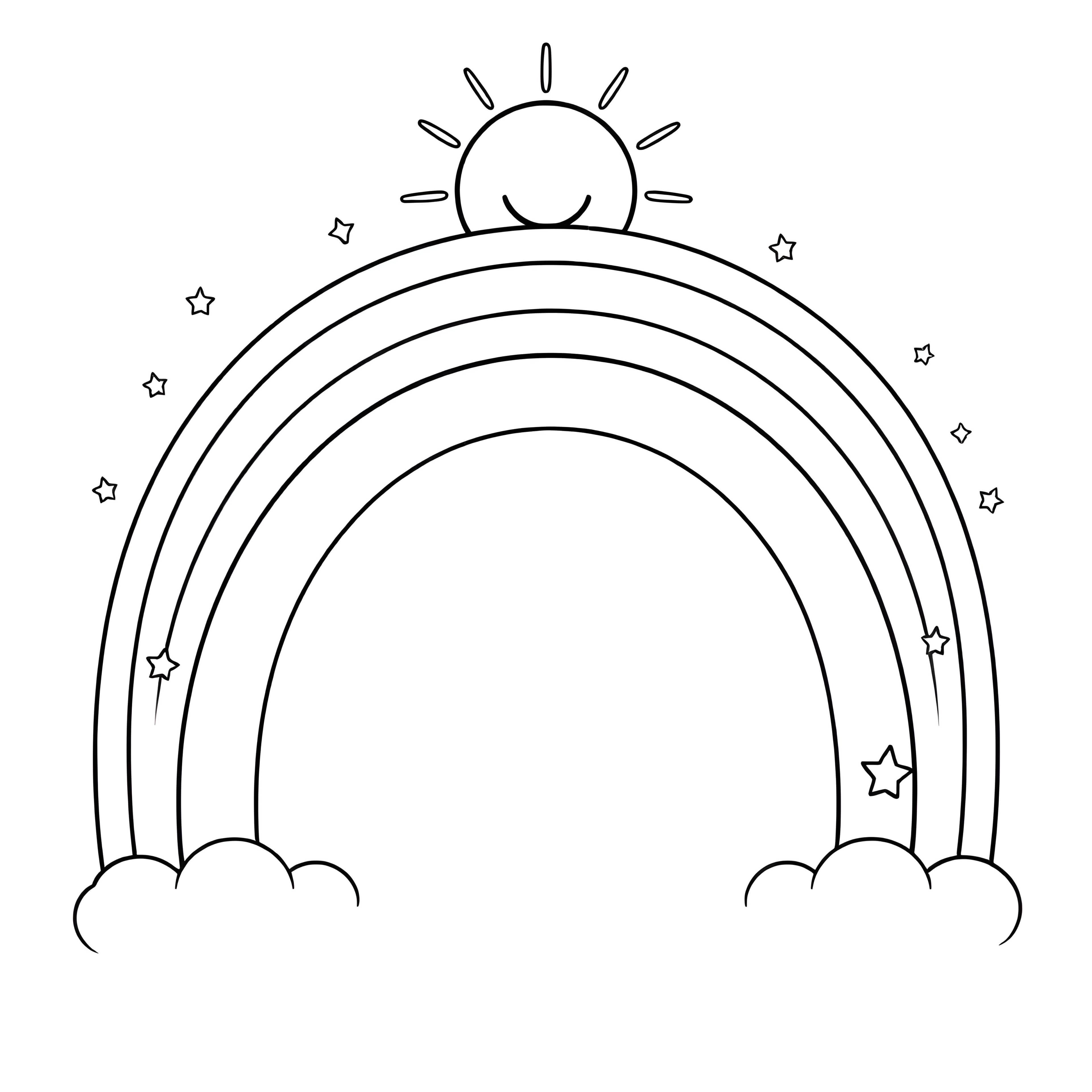 Cute Rainbow and Sun with Sparkling Stars