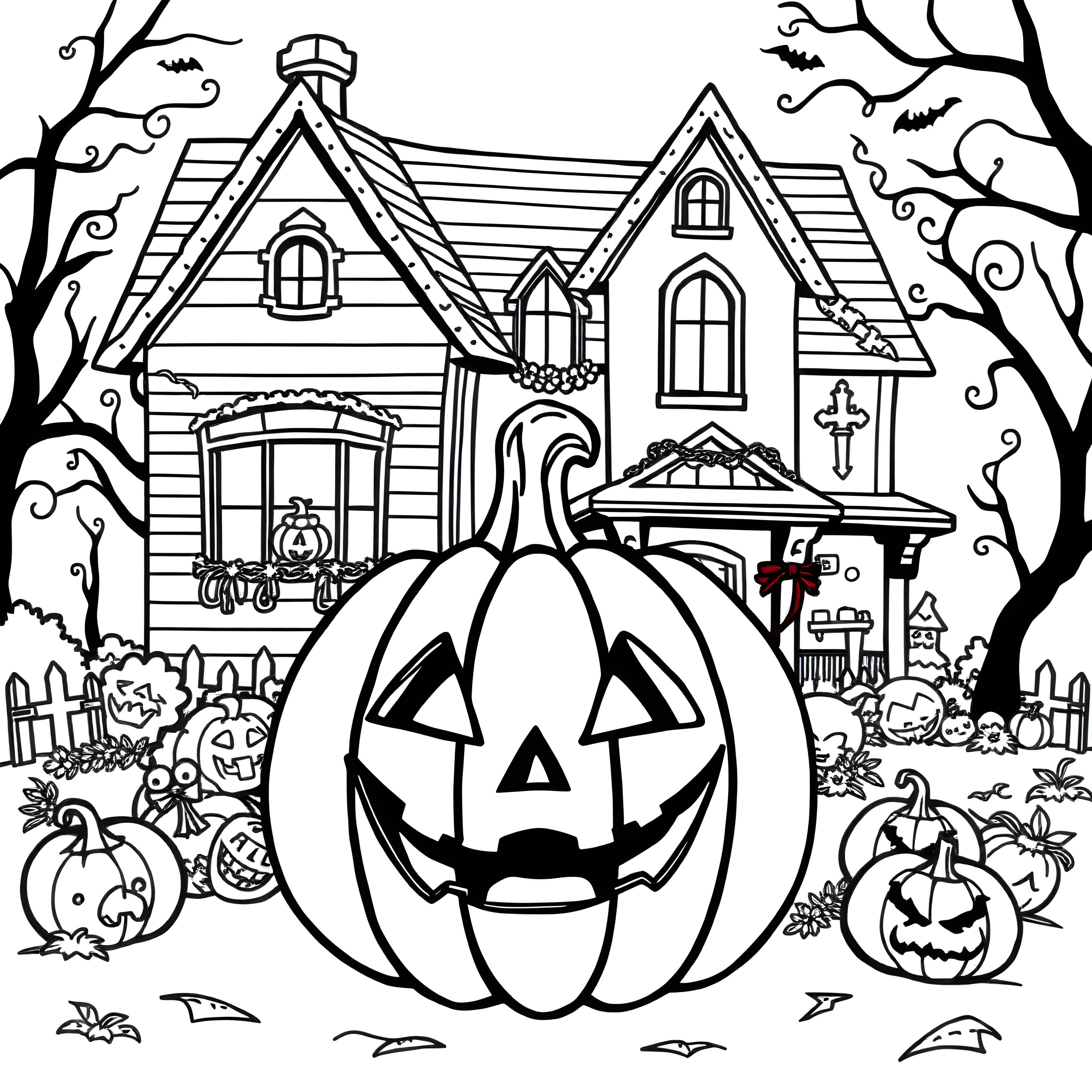 Festive Pumpkin and Haunted House