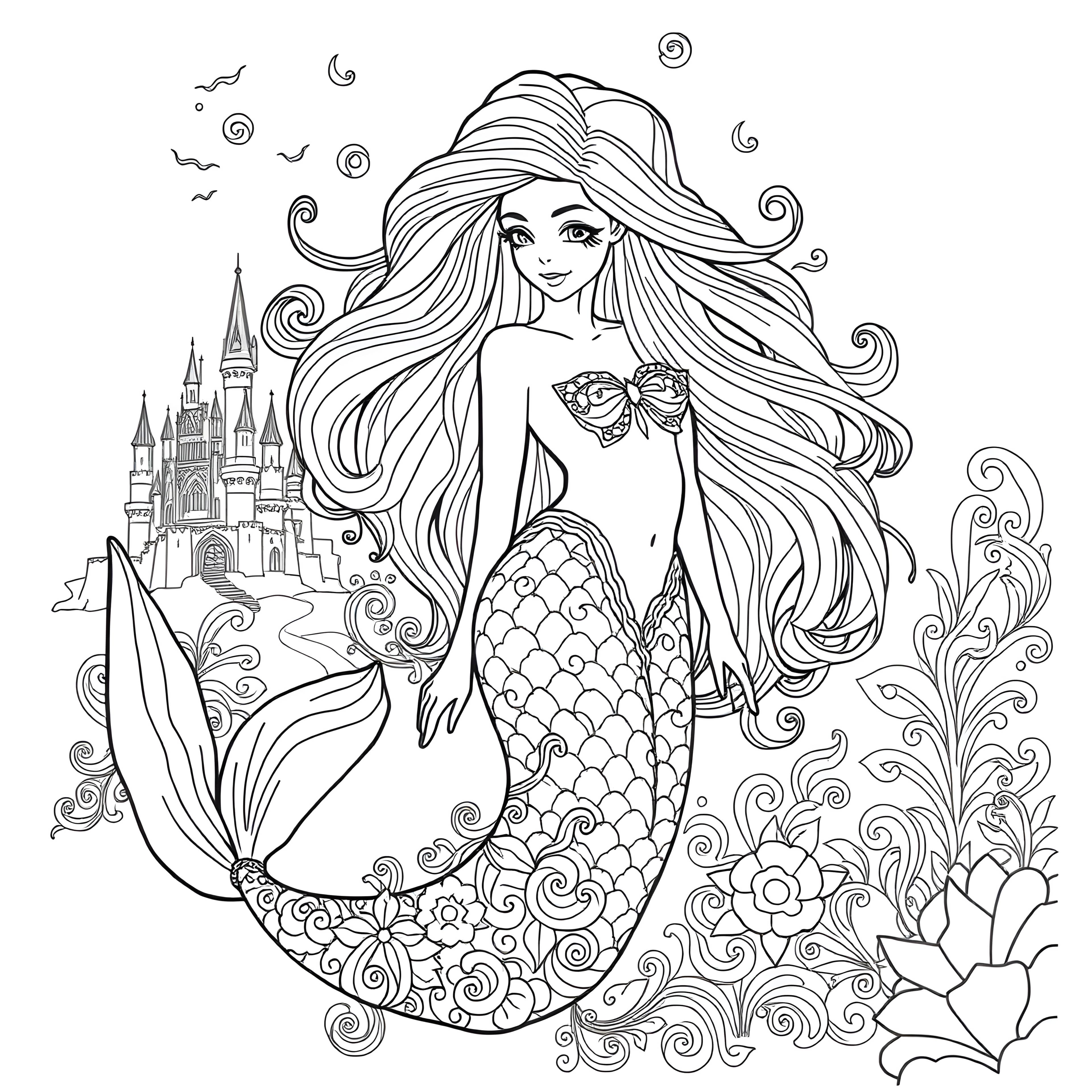 Intricate Mermaid Portrait with Ocean Patterns