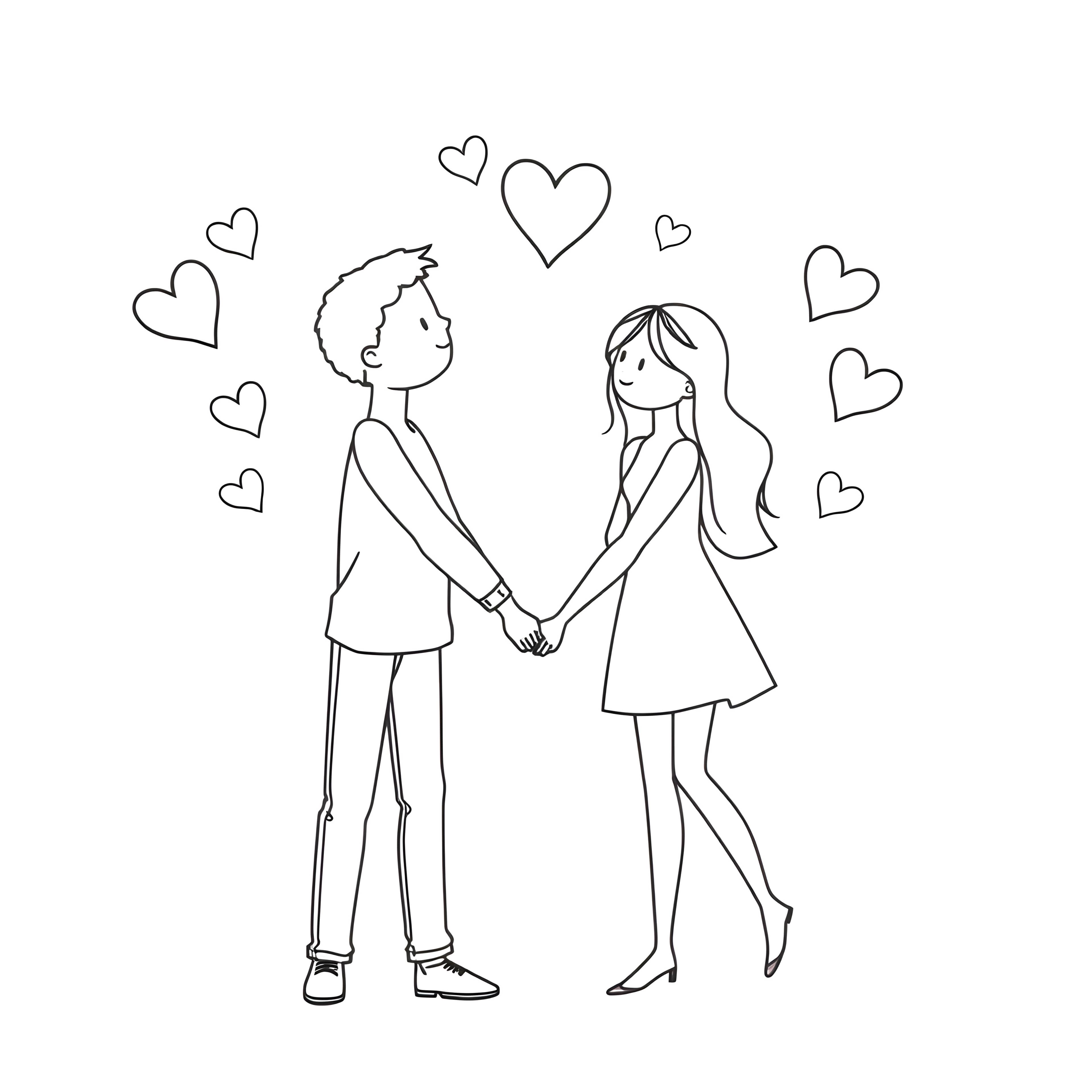 Loving Couple with Hearts Coloring Page