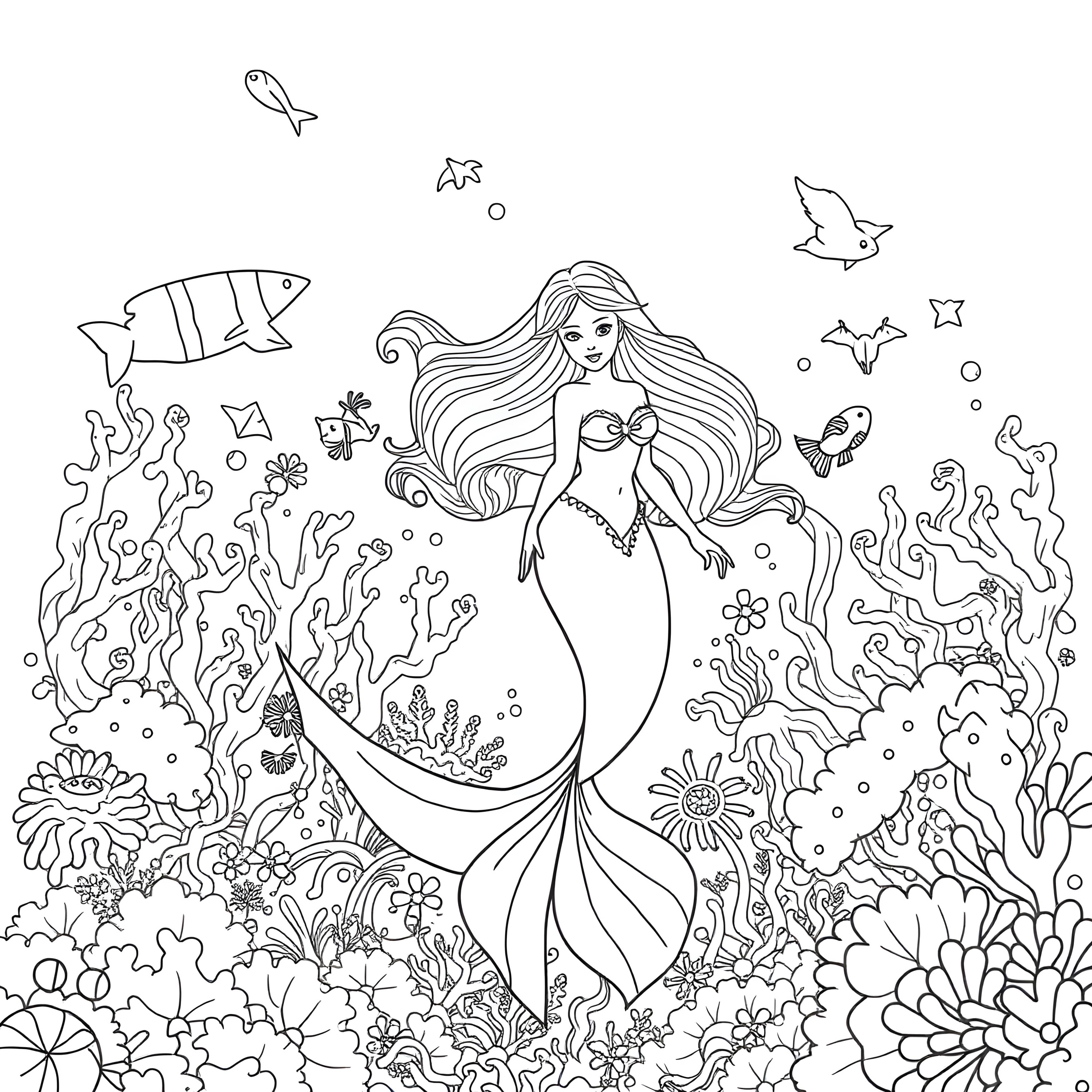 Mermaid Resting in Coral Garden