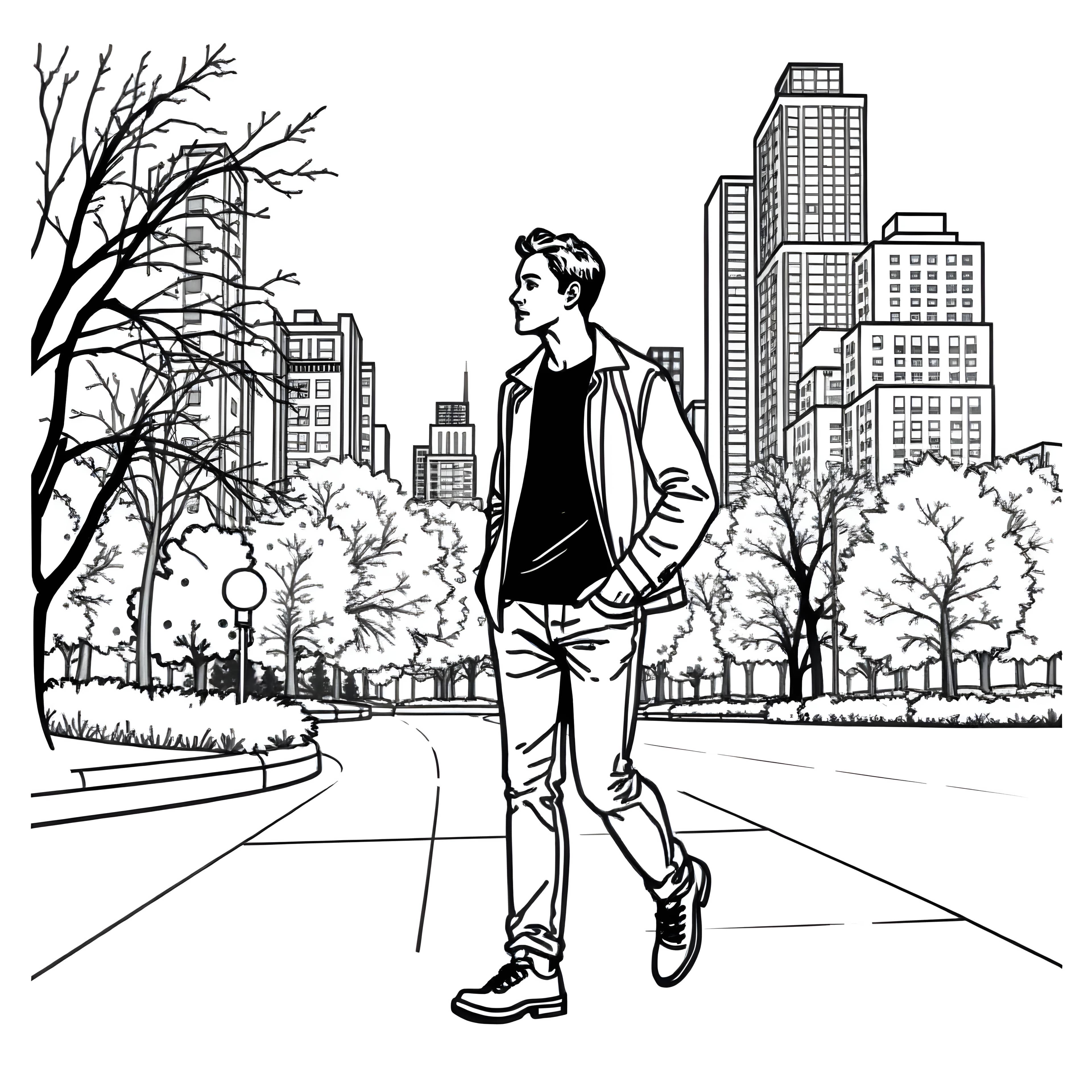 Morning Walk: Man Among City Trees