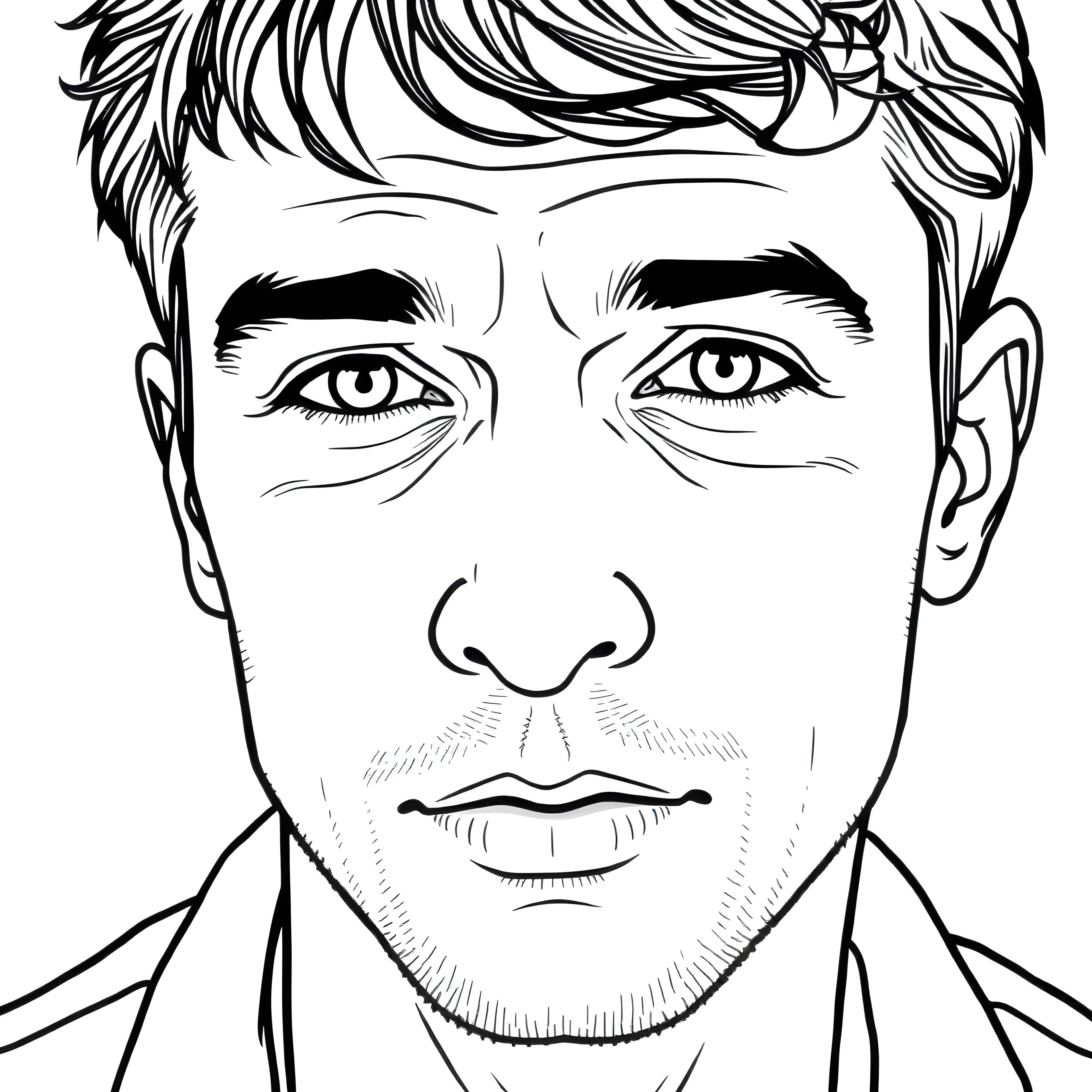 Realistic Man Portrait in Thick Line Art