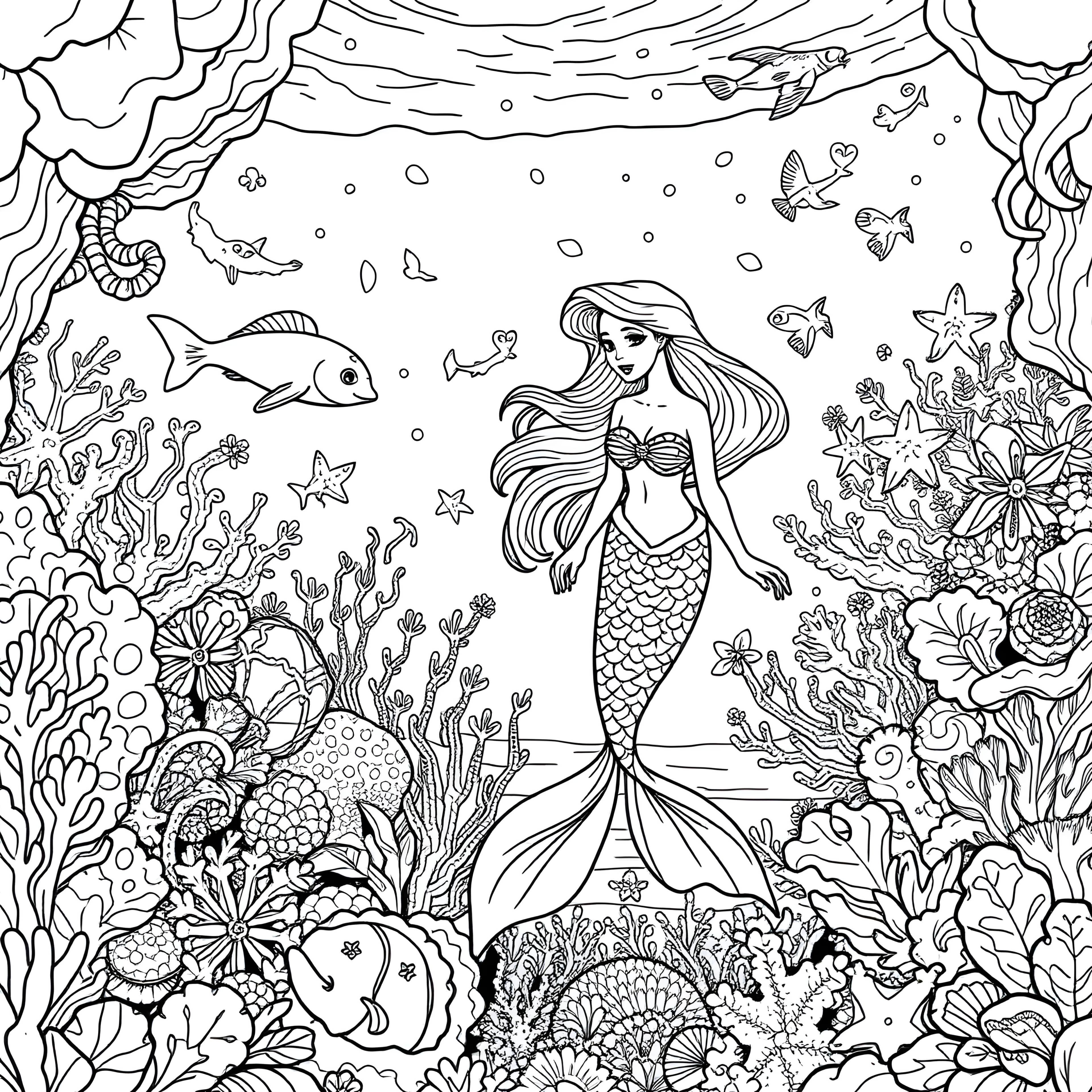 Underwater Kingdom with Mermaid and Sea Life