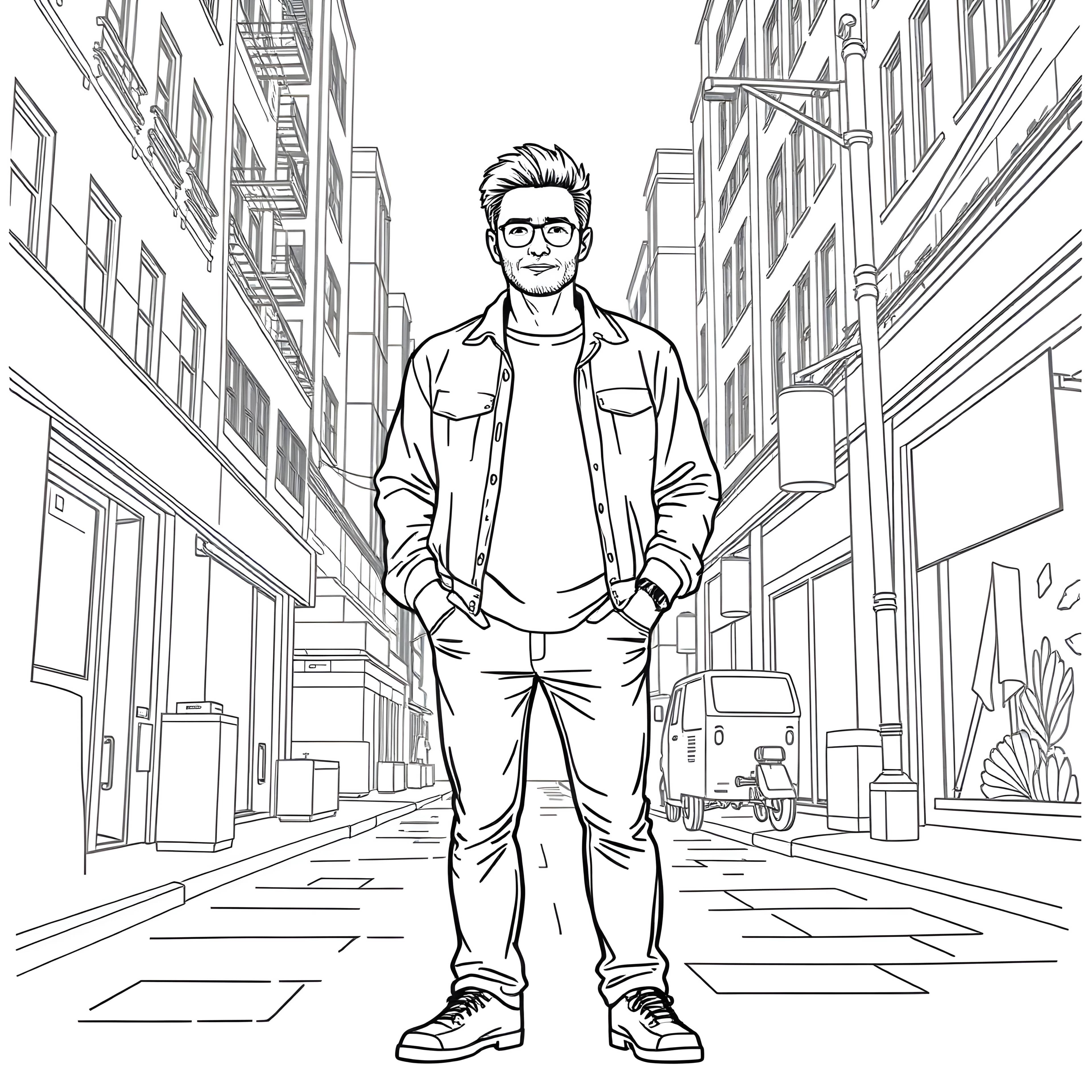 Urban Pause: Reflective Man in City Scene