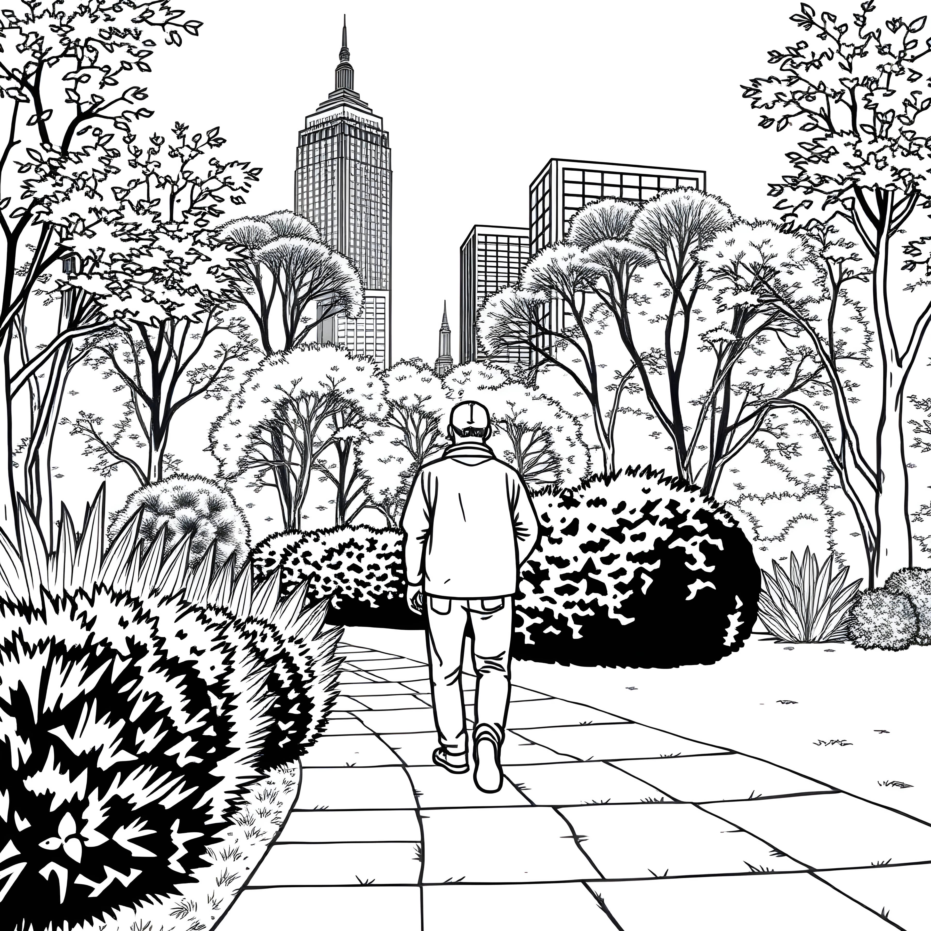 Urban Stroll: Realistic Man in City Park